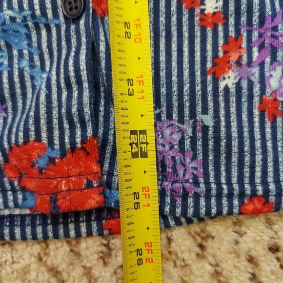 French Laundry Womens Size M Blue Floral Striped Button Front Blouse Long Sleeve - Picture 4 of 14